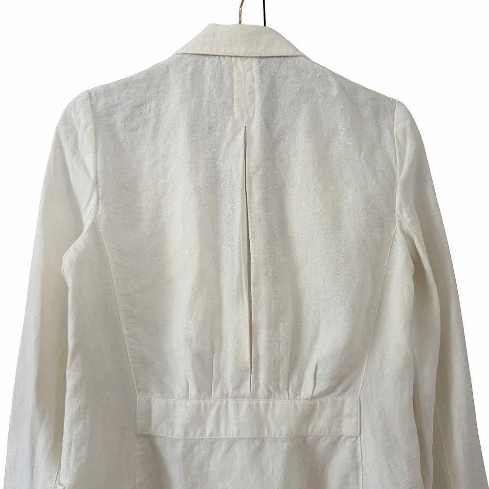 POLO Ralph Lauren Women Double Breasted Linen Blazer Size 6 White Coastal Preppy